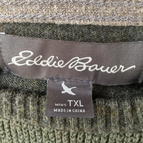 Eddie Bauer Mens TXL Olive Green Crew Neck Textured Sweater - Picture 8 of 8